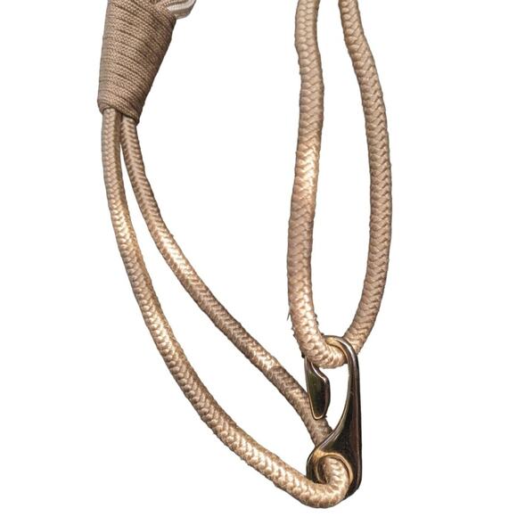 80s Macrame Belt Stretch 30-32" Earth Tones Satin Rope Wooden Beads VTG Boho - Picture 6 of 9